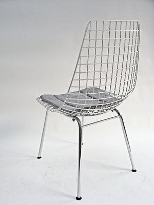 Wire Chairs in Chrome and White Steel Mesh, Set of 4-EP-1778047