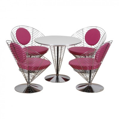 Wire Cone Chair Set with Purple Fabric by Verner Panton for Fritz Hansen, 1980s, Set of 5-MTD-1400223