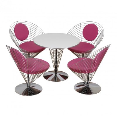 Wire Cone Chair Set with Purple Fabric by Verner Panton for Fritz Hansen, 1980s, Set of 5-MTD-1400223