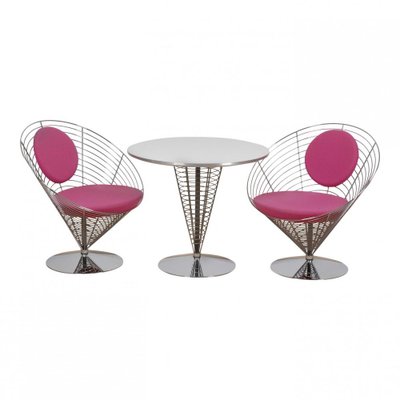 Wire Cone Chair Set with Purple Fabric by Verner Panton for Fritz Hansen, 1980s, Set of 5-MTD-1400223