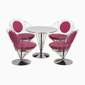 Wire Cone Chair Set with Purple Fabric by Verner Panton for Fritz Hansen, 1980s, Set of 5-MTD-1400223