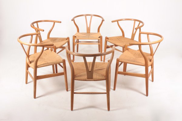 Wishbone Chairs in Patinated Oak by Hans Wegner, 1960s, Set of 6-FK-824392