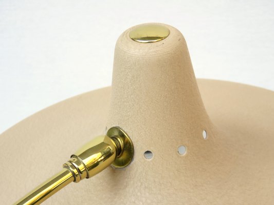 Witch's Hat Table Lamp in Brass with Dark Beige Shrink Varnish, Germany, 1950s-EY-980569