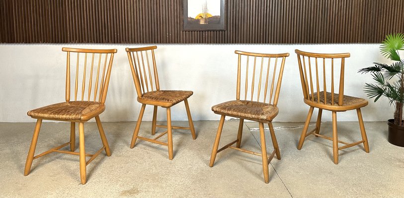 WKS Dining Chairs with Wickerwork Seats by Arno Lambrecht for Wk Möbel, Germany, 1950s, Set of 4-JP-1778622