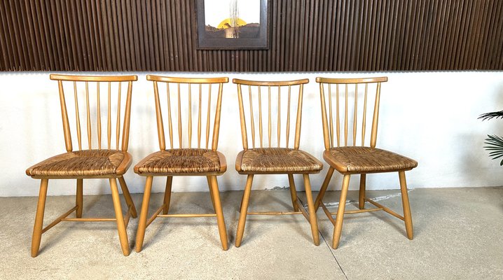 WKS Dining Chairs with Wickerwork Seats by Arno Lambrecht for Wk Möbel, Germany, 1950s, Set of 4-JP-1778622