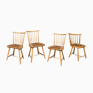 WKS Dining Chairs with Wickerwork Seats by Arno Lambrecht for Wk Möbel, Germany, 1950s, Set of 4-JP-1778622