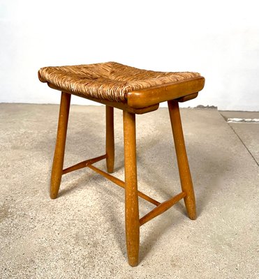 WKS Stool with Wickerwork Seat by Arno Lambrecht for Wk Möbel, Germany, 1950s-JP-1779547