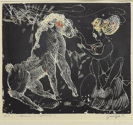 Woman and Goat- Original Woodcut by Guelfo - 1970s 1970s-ZCI-758417