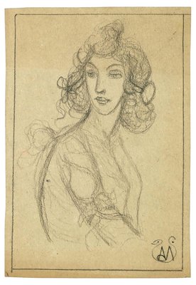 Woman Bust - Pencil on Paper by A. Mérodack-Jeanneau Late 19th Century-ZCI-761846