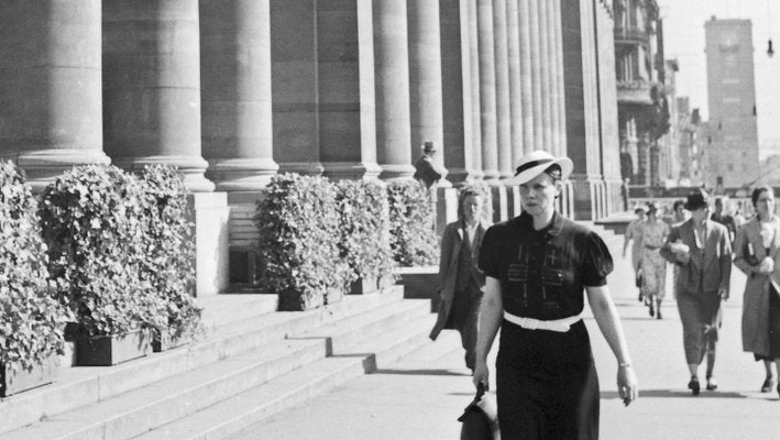 Woman Coming Along the Koenigsbau Palace, Stuttgart Germany, 1935-DYV-988161