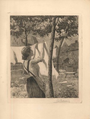 Woman Hanging Laudry - Original Etching by L. Desbuissons - 1904 1904-ZCI-755830