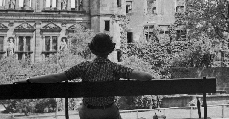 Woman on Bench in Front of Heidelberg Castle, Germany 1936, Printed 2021-DYV-990676