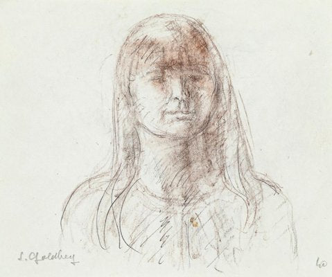 Woman- Original Pencil and Pastel Drawing by S. Goldberg - Mid 20th Century Mid 20th Century-ZCI-758140