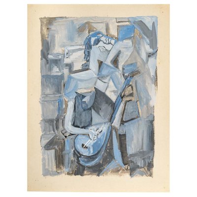 Woman With a Mandolin, 20th Century, Oil on Paper-WFS-903976