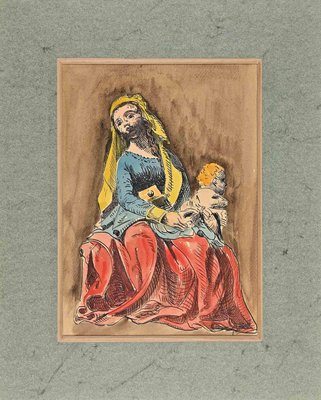 Woman with Child, Original Drawing, Mid 20th-Century-ZCI-1281566