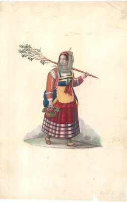 Woman with Flowers - Watercolor by M. De Vito - 1820 ca. 1820 c.a.-ZCI-757848