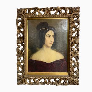 Woman with Tiara and Red Velvet Dress, 17th-Century, Oil on Canvas, Framed-BNU-1360437