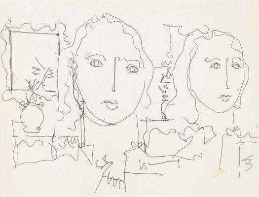 Women - 4 Original Pen Drawing on Paper - Mid 20th Century Mid 20th century-ZCI-757531