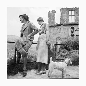 Women, Dog at Heidelberg Castle on River Neckar, Germany 1936, Printed 2021-DYV-990657