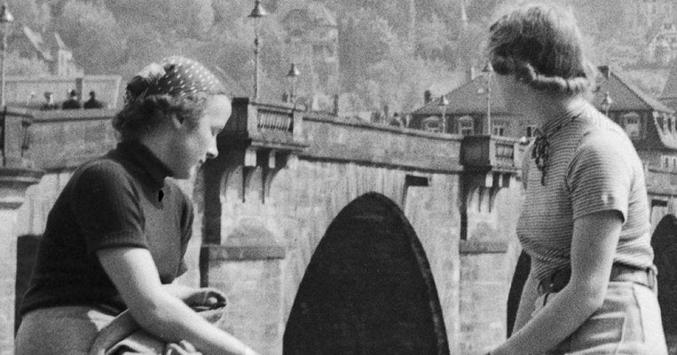 Women, Dog at Neckar Heiliggeist Church Heidelberg, Germany 1936, Printed 2021-DYV-990664