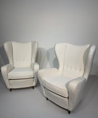 Wood and Bouclé Fabric Armchairs, 1950s-KCF-901257