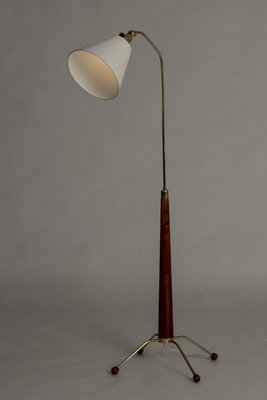 Wood and Brass Floor Lamp from Uppsala Armatur, 1950s-NL-772708