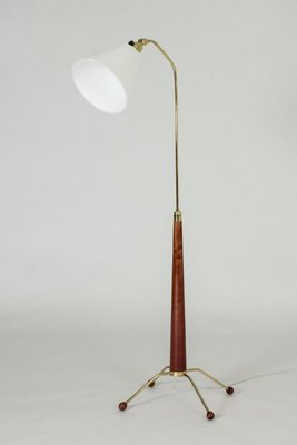 Wood and Brass Floor Lamp from Uppsala Armatur, 1950s-NL-772708