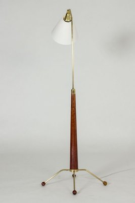 Wood and Brass Floor Lamp from Uppsala Armatur, 1950s-NL-772708