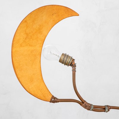 Wood and Brass Floor Lamp with Sun and Moon-Shaped Diffusers in the Style of Cordon Tones, 1980s-FWM-1100912