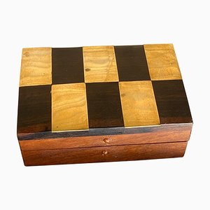 Wood and Brass Jewelry Box with Geometrical Inlays, France, 1970s-UR-1342406