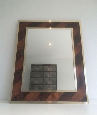 Wood and Brass Marquetry Mirror-BA-1365614