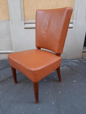 Wood and Brown Leather Dining Chair by Osvaldo Borsani for Atelier Borsani Varedo, 1930s-OHK-860791