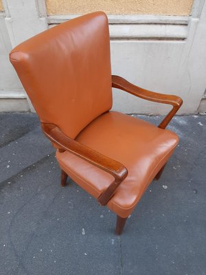 Wood and Brown Leather Lounge Chair by Osvaldo Borsani for Atelier Borsani Varedo, 1930s-OHK-860793