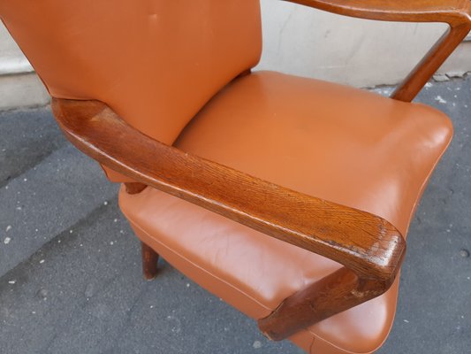 Wood and Brown Leather Lounge Chair by Osvaldo Borsani for Atelier Borsani Varedo, 1930s-OHK-860793