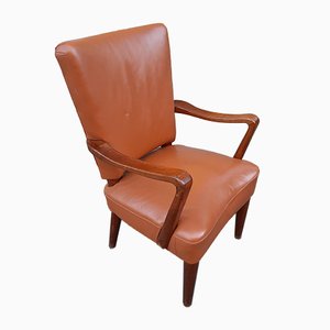 Wood and Brown Leather Lounge Chair by Osvaldo Borsani for Atelier Borsani Varedo, 1930s-OHK-860793