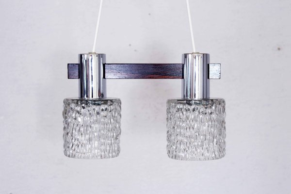 Wood and Chrome Ceiling Lamp, 1970s-BQF-729975