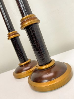 Wood and Faux Leather Table Lamps, 1980s, Set of 2-WZZ-1766021