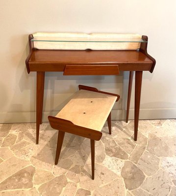 Wood and Glass Dressing Table and Stool attributed to Vittorio Dassi, Italy, 1950s, Set of 2-TKR-1819458