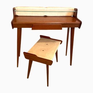 Wood and Glass Dressing Table and Stool attributed to Vittorio Dassi, Italy, 1950s, Set of 2-TKR-1819458