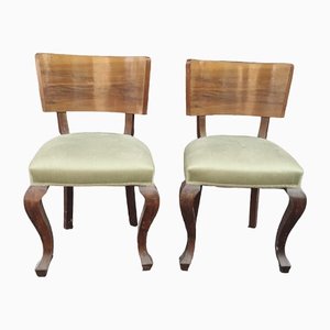 Wood and Green Fabric Amchairs, 1940, Set of 2-RAQ-1389089