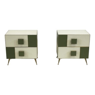 Wood and Green Glass Bedside Tables, 1990s, Set of 2-BEW-1788411