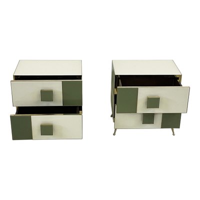 Wood and Green Glass Bedside Tables, 1990s, Set of 2-BEW-1788411