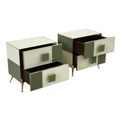 Wood and Green Glass Bedside Tables, 1990s, Set of 2-BEW-1788411