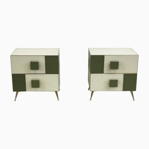 Wood and Green Glass Bedside Tables, 1990s, Set of 2-BEW-1788411