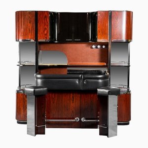 Wood and Leather Bar Cabinet with Stools, 1970s, Set of 3-ZLY-1304768