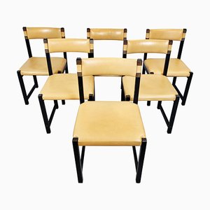 Wood and Leather Chairs, 1970s, Set of 6-FGA-923343