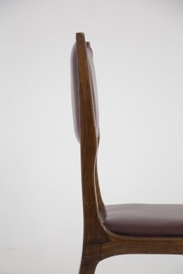 Wood and Red Leather Chairs attributed to Carlo De Carli, 1950s, Set of 6-RCE-1399052