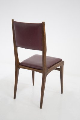 Wood and Red Leather Chairs attributed to Carlo De Carli, 1950s, Set of 6-RCE-1399052