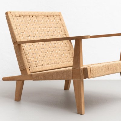 Wood and Rope Easy Armchair After Clara Porset-WM-1192917