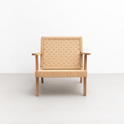 Wood and Rope Easy Armchair After Clara Porset-WM-1192917